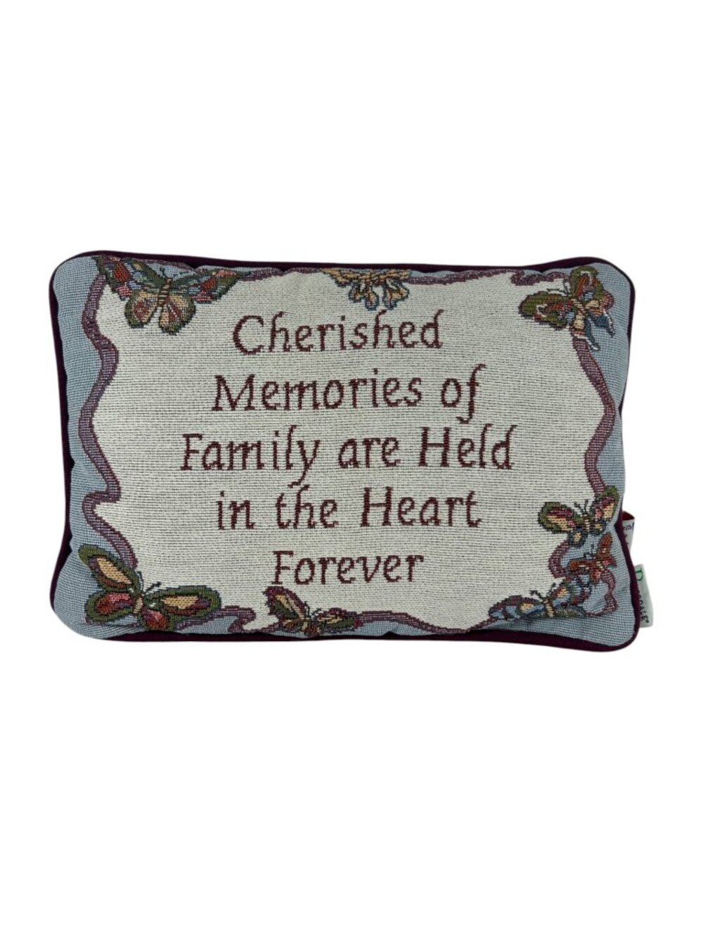Vtg Riverdale Tapestry Pillow Butterflies Memories Family Heart Blue Cottagecore